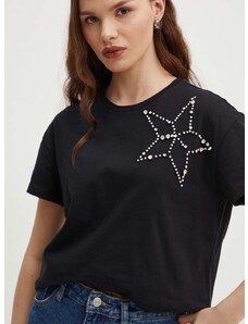 Βαμβακερό μπλουζάκι Sisley γυναικείο, χρώμα: μαύρο
