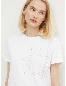 Βαμβακερό μπλουζάκι Sisley γυναικείο, χρώμα: άσπρο
