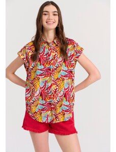 FUNKY BUDDHA Εμπριμέ exotic πουκάμισο με ασύμμετρο τελείωμα