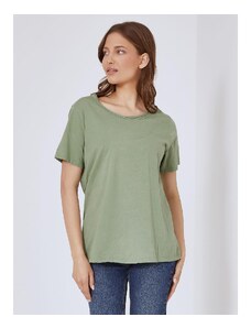 Celestino T-shirt με αφινίριστη λαιμόκοψη χακι για Γυναίκα