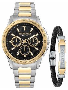 TRUSSARDI Τ-Hawk Chronograph Gift Set - R2453153003, Silver case with Stainless Steel Bracelet