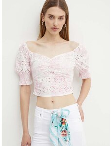 Βαμβακερή μπλούζα Guess PALMA γυναικεία, χρώμα: ροζ, W4GH68 WG571