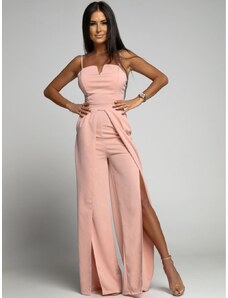 FASARDI Elegant pink jumpsuit with straps and slits