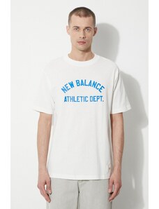 Βαμβακερό μπλουζάκι New Balance ανδρικό, χρώμα: μπεζ, MT41514SST