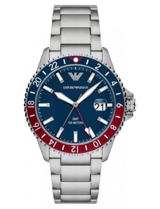 Ρολόι Emporio Armani Diver GMT με ασημί μπρασελέ AR11590