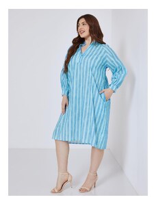 Celestino Oversized βαμβακερό ριγέ φόρεμα μπλε ανοιχτο για Γυναίκα