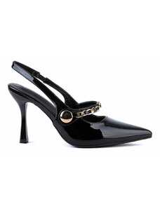 My way shoes Μαύρη γυναικεία open-heel γόβα με διακοσμητικό