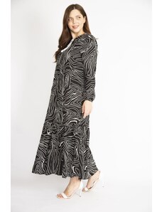 Şans Women's Black Plus Size Woven Viscose Fabric Layered Long Sleeve Dress 65n36831
