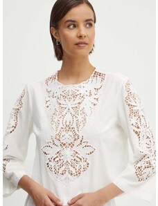 Βαμβακερή μπλούζα Sisley γυναικεία, χρώμα: άσπρο