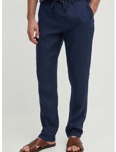 Λινό παντελόνι Gant χρώμα: ναυτικό μπλε