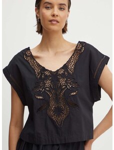 Βαμβακερή μπλούζα Sisley γυναικεία, χρώμα: μαύρο