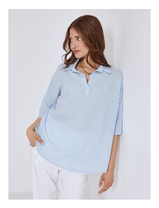 Celestino Βαμβακερή μπλούζα με κλασικό γιακά γαλαζιο για Γυναίκα