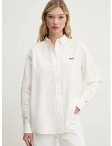 Βαμβακερό πουκάμισο Tommy Jeans χρώμα: μπεζ, DW0DW19358