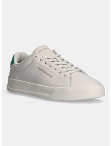 Δερμάτινα αθλητικά παπούτσια Tommy Hilfiger TH COURT LTH DETAIL ESS χρώμα: μπεζ, FM0FM05367