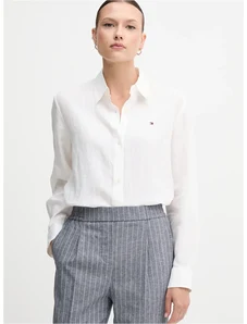 Πουκάμισο από λινό Tommy Hilfiger χρώμα: άσπρο, WW0WW44679