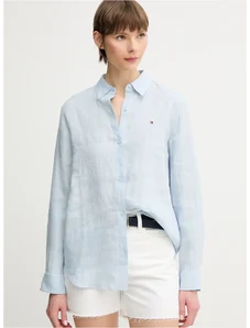 Πουκάμισο από λινό Tommy Hilfiger χρώμα: μπλε, WW0WW44679