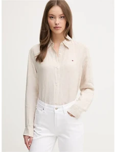 Πουκάμισο από λινό Tommy Hilfiger χρώμα: μπεζ, WW0WW44679