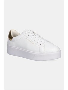 Δερμάτινα αθλητικά παπούτσια Tommy Hilfiger ESSENTIAL PLATFORM COURT SNEAKER χρώμα: άσπρο, FW0FW08756