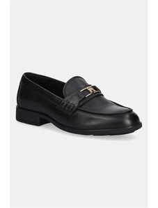 Δερμάτινα μοκασίνια Tommy Hilfiger TH LOGO LEATHER LOAFER χρώμα: μαύρο, FW0FW08705