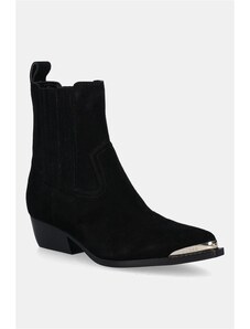 Καουμπόικες μπότες σουέτ Guess LANNA2 γυναικείες, χρώμα: μαύρο, FLTLN2 SUE10