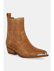 Καουμπόικες μπότες σουέτ Guess LANNA2 γυναικείες, χρώμα: καφέ, FLTLN2 SUE10