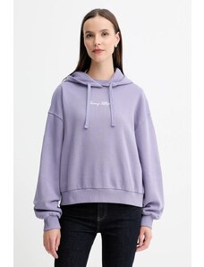 Μπλούζα Tommy Hilfiger χρώμα: μοβ, με κουκούλα, WW0WW47459