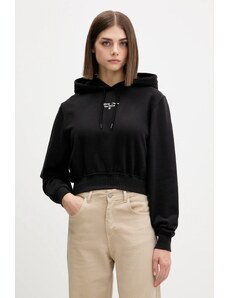 Βαμβακερή μπλούζα Tommy Jeans γυναικεία, χρώμα: μαύρο, με κουκούλα, DW0DW22170