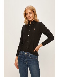 Βαμβακερό πουκάμισο Polo Ralph Lauren χρώμα: μαύρο,