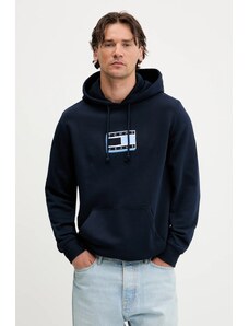 Βαμβακερή μπλούζα Tommy Jeans χρώμα: ναυτικό μπλε, με κουκούλα, DM0DM21623