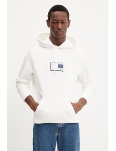 Βαμβακερή μπλούζα Tommy Jeans χρώμα: άσπρο, με κουκούλα, DM0DM21623