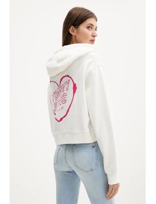 Βαμβακερή μπλούζα Tommy Jeans γυναικεία, χρώμα: άσπρο, με κουκούλα, DW0DW21408