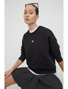 Βαμβακερή μπλούζα Tommy Jeans γυναικεία, χρώμα: μαύρο