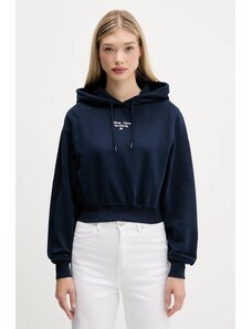 Βαμβακερή μπλούζα Tommy Jeans γυναικεία, χρώμα: ναυτικό μπλε, με κουκούλα, DW0DW22170
