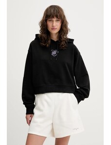 Βαμβακερή μπλούζα Tommy Jeans γυναικεία, χρώμα: μαύρο, με κουκούλα, DW0DW21408
