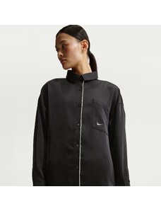 Nike Women's Oversized Satin Long-Sleeve Top - Black - Polyester