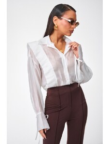 DeCoro Πουκάμισο See Through με Βολάν - ΑΣΠΡΟ