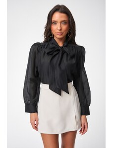 DeCoro Πουκάμισο See Through - ΜΑΥΡΟ