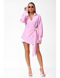 DeCoro Πουκάμισο με Κρουαζέ Δέσιμο & Ρίγα - ΡΟΖ