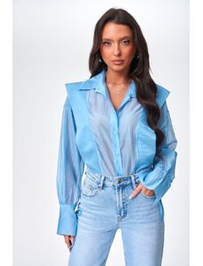 DeCoro Πουκάμισο See Through με Βολάν - ΓΑΛΑΖΙΟ