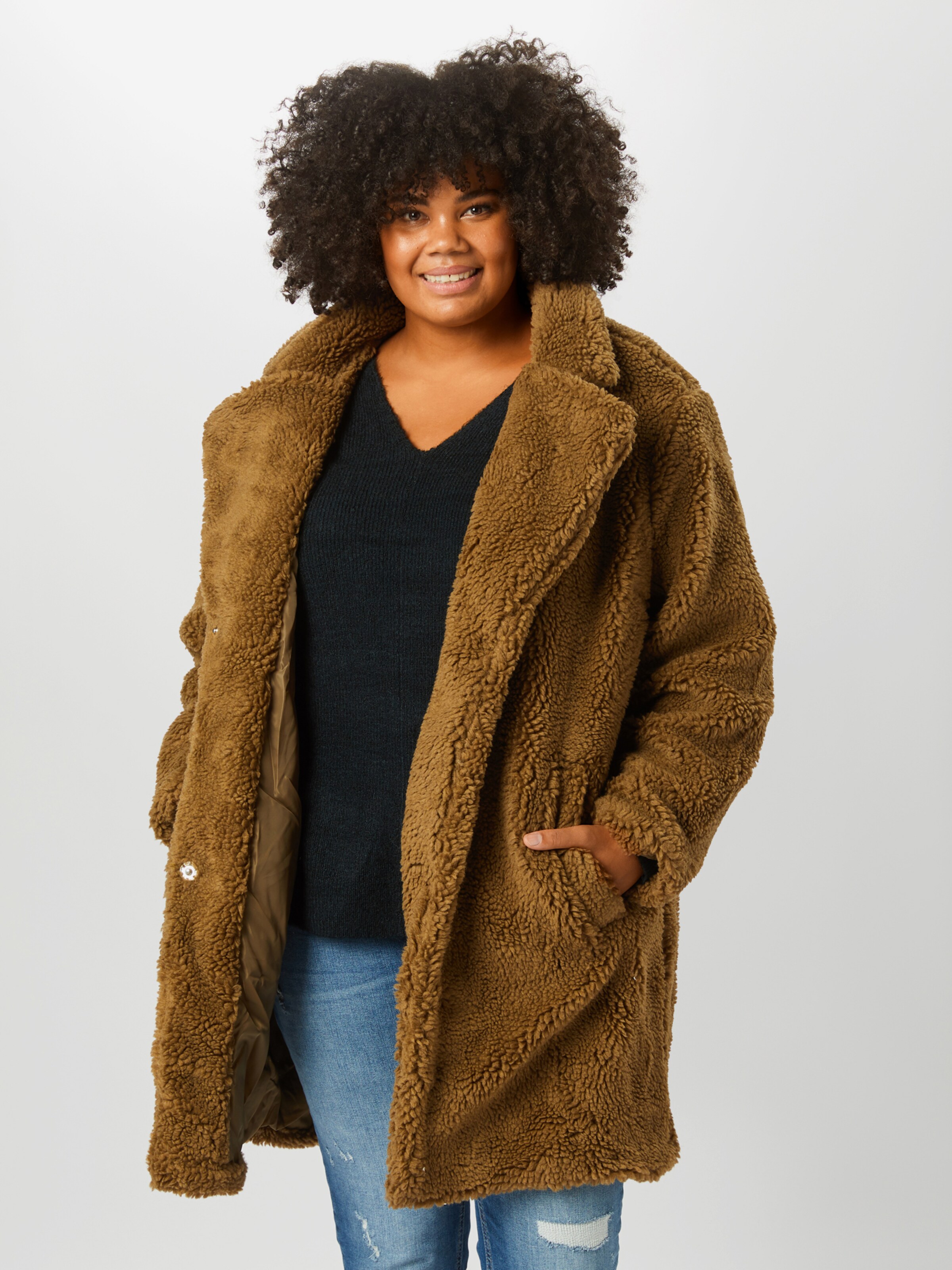 Urban Classics Ανοιξιάτικο και φθινοπωρινό παλτό 'Sherpa' καφέ