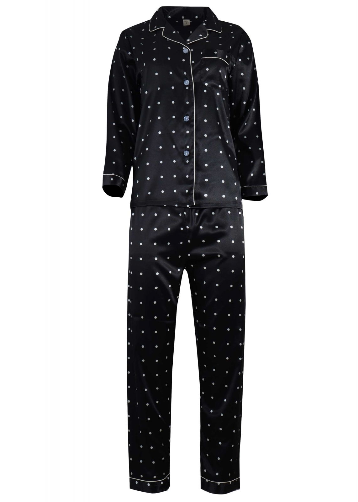 gsecret Γυναικεία πυτζάμα σατέν με κουμπιά all print pois. Saten Collection ΜΑΥΡΟ