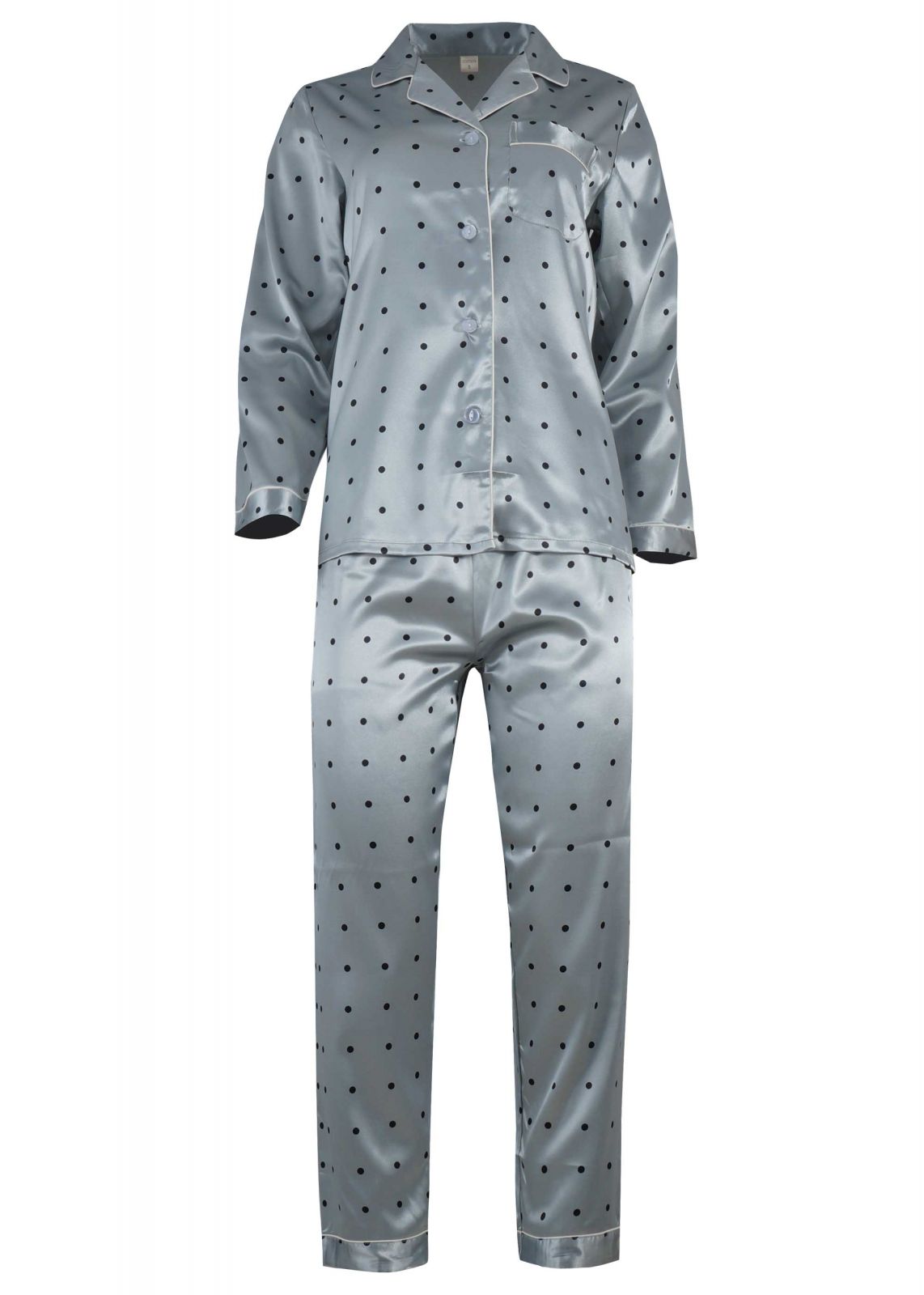 gsecret Γυναικεία πυτζάμα σατέν με κουμπιά all print pois. Saten Collection ΣΙΕΛ