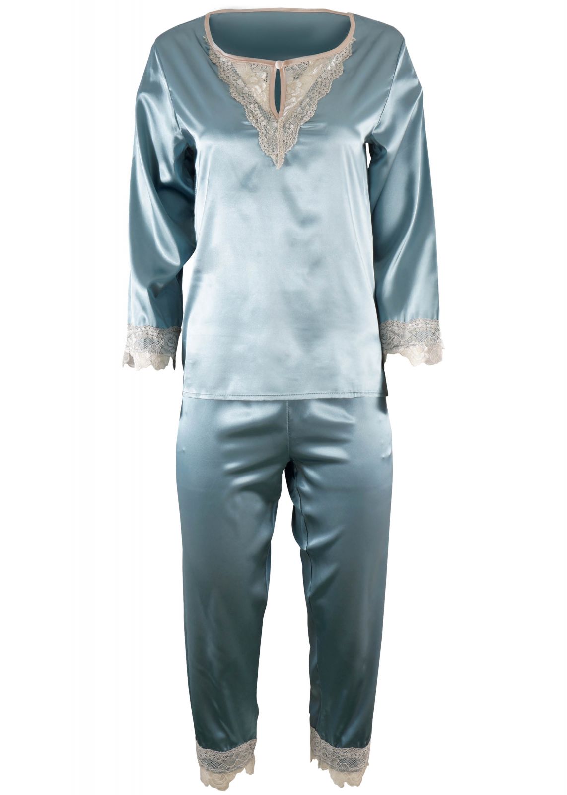 gsecret Σετ saten γυναικεία πυζάμα μακρύ μανίκι λεπτομέρειες δαντέλας. ΣΙΕΛ