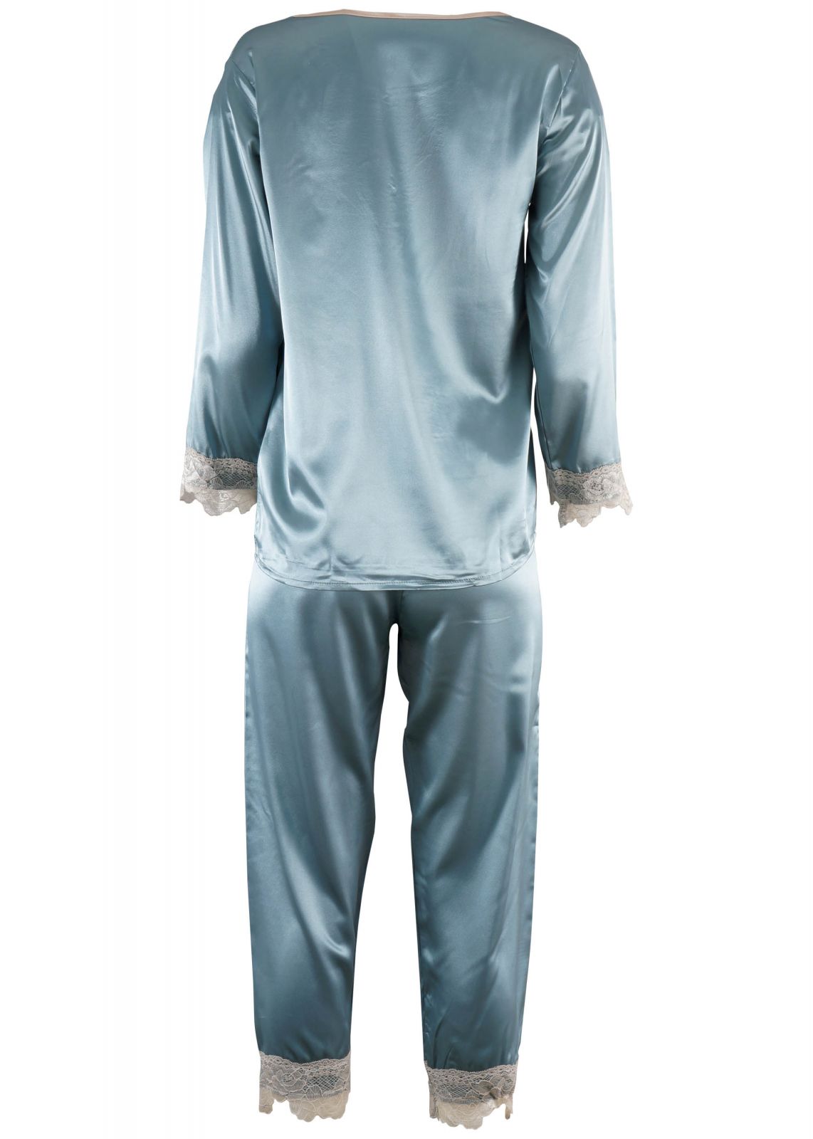 gsecret Σετ saten γυναικεία πυζάμα μακρύ μανίκι λεπτομέρειες δαντέλας. ΣΙΕΛ