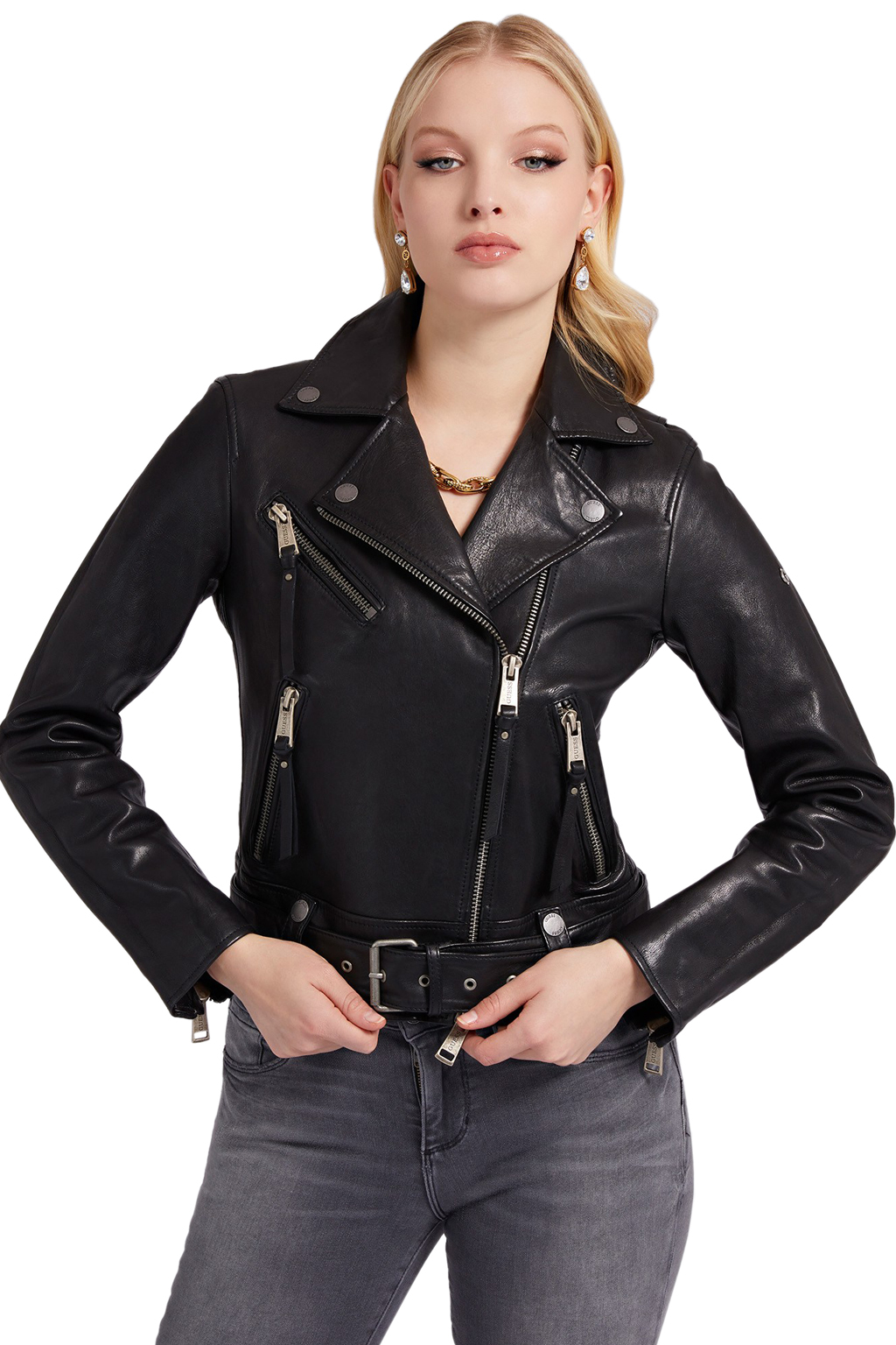 GUESS 'CAMILLE' ΔΕΡΜΑΤΙΝΟ BIKER JACKET ΓΥΝΑΙΚEIO W2YL16L0QN0-JBLK