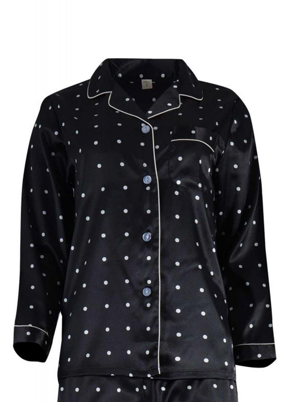 gsecret Γυναικεία πυτζάμα σατέν με κουμπιά all print pois. Saten Collection ΜΑΥΡΟ