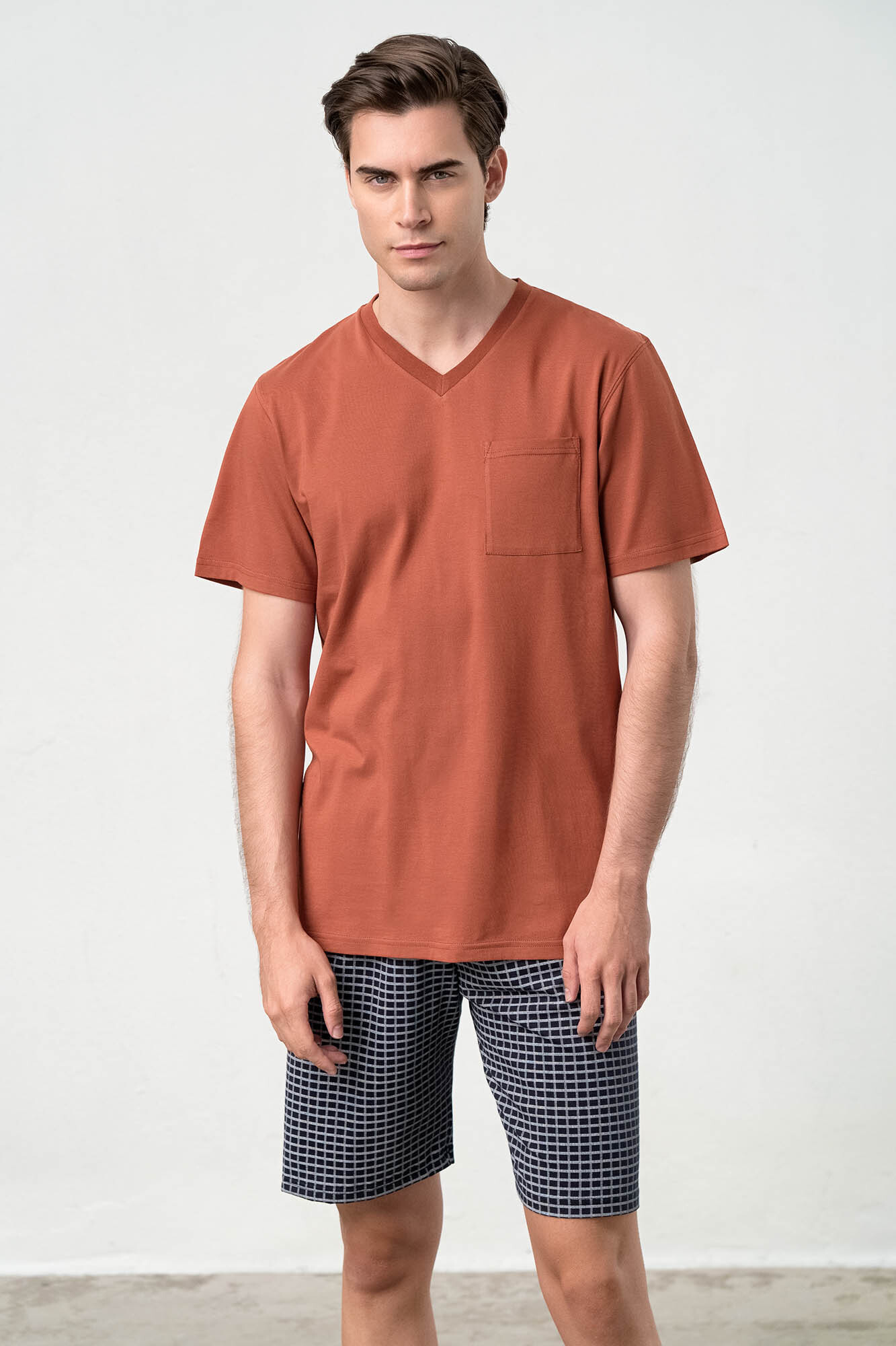 Vamp ανδρική πιτζάμα κανέλα plus size cotton regular fit 18660-ps