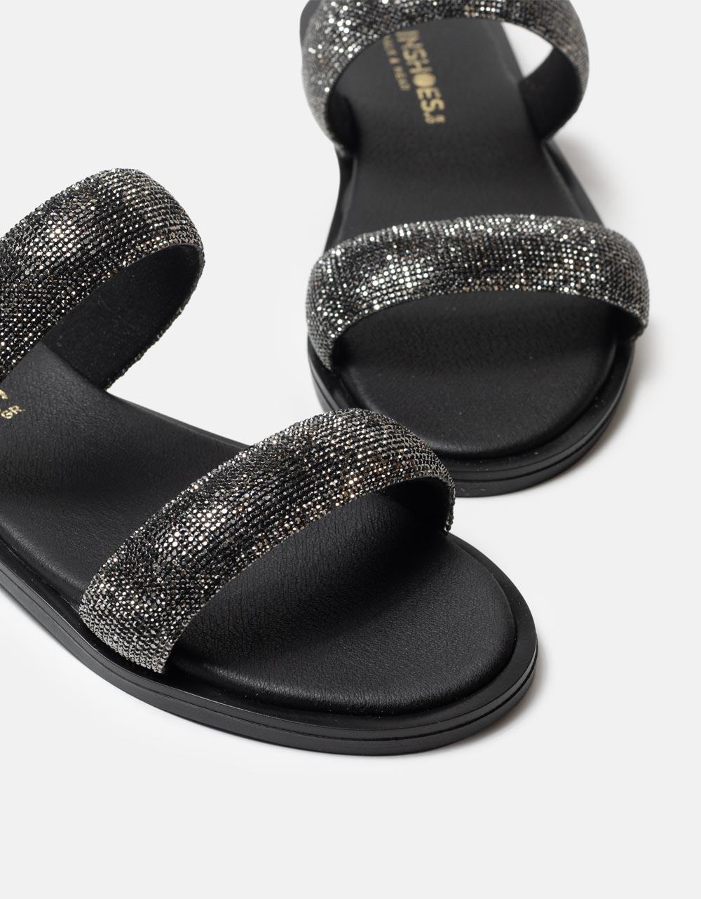 INSHOES DESIGN Σανδάλια Ελληνικής κατασκευής με λουράκια από strass Μαύρο