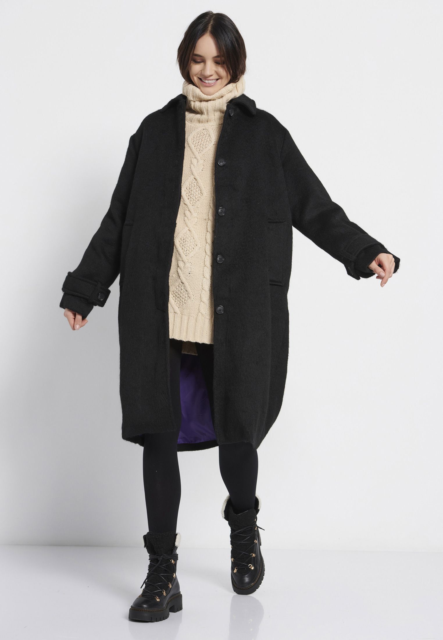 FUNKY BUDDHA Relaxed fit γυναικείο μονόχρωμο παλτό