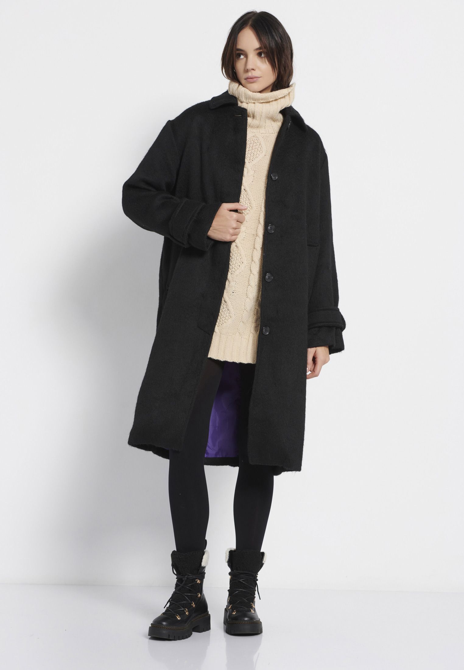 FUNKY BUDDHA Relaxed fit γυναικείο μονόχρωμο παλτό